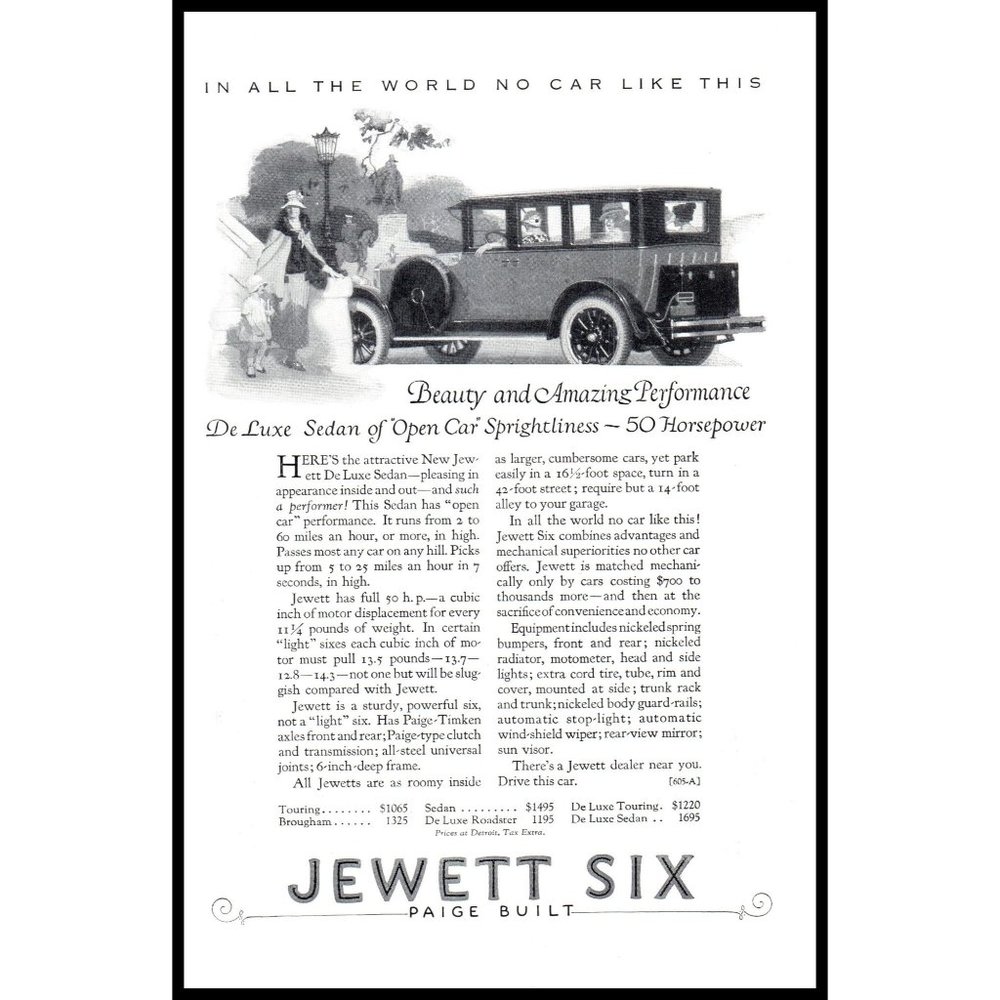 1924 Jewitt Six Sedan Vintage Print Ad Mother Daughter Dress Wall Art Photo
